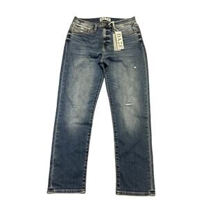 Daze Denim Womens Jeans 28 The OG High Rise Slim Straight Wide Ankle Blue